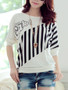 Casual Round Neck Vertical Striped Batwing Long Sleeve T-Shirt