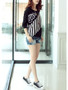 Casual Round Neck Vertical Striped Batwing Long Sleeve T-Shirt