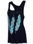 Casual Feather Printed Round Neck Racerback Sleeveless T-Shirt