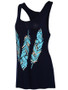 Casual Feather Printed Round Neck Racerback Sleeveless T-Shirt