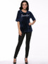 Casual Beautiful Embroidery Round Neck Velvet Short Sleeve T-Shirt