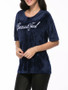 Casual Beautiful Embroidery Round Neck Velvet Short Sleeve T-Shirt