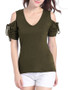 Casual Open Shoulder Drawstring Solid Short Sleeve T-Shirt