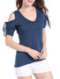 Casual Open Shoulder Drawstring Solid Short Sleeve T-Shirt