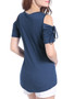 Casual Open Shoulder Drawstring Solid Short Sleeve T-Shirt