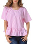 Casual Ruffled Hem Pinstripe Round Neck Bowknot Short Sleeve T-Shirt