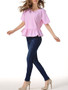 Casual Ruffled Hem Pinstripe Round Neck Bowknot Short Sleeve T-Shirt