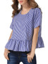 Casual Ruffled Hem Pinstripe Round Neck Bowknot Short Sleeve T-Shirt