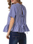 Casual Ruffled Hem Pinstripe Round Neck Bowknot Short Sleeve T-Shirt