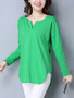 Casual Split Neck Side Slit Plain Long Sleeve T-Shirt