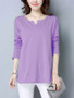 Casual Split Neck Side Slit Plain Long Sleeve T-Shirt