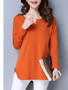 Casual Split Neck Side Slit Plain Long Sleeve T-Shirt