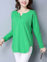 Casual Split Neck Side Slit Plain Long Sleeve T-Shirt