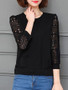 Casual Round Neck Patchwork Hollow Out Plain Blouse