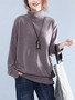 Casual Loose Turtleneck Plain Long Sleeve T-Shirt