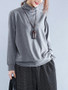 Casual Loose Turtleneck Plain Long Sleeve T-Shirt