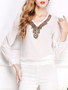 Casual V-Neck Beading Long Sleeve T-Shirt