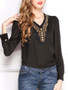 Casual V-Neck Beading Long Sleeve T-Shirt