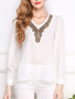 Casual V-Neck Beading Long Sleeve T-Shirt