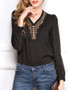 Casual V-Neck Beading Long Sleeve T-Shirt