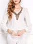 Casual V-Neck Beading Long Sleeve T-Shirt