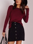 Casual Boat Neck Lace-Up Plain Long Sleeve T-Shirt