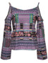 Casual Ethnic Style Open Shoulder Printed Long Sleeve T-Shirt