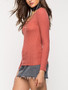 Casual Simple Designed Deep V-Neck Hollow Out Plain Long Sleeve T-Shirt