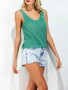 Casual V-Neck Scalloped Hem Plain Sleeveless T-Shirt