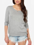 Casual Round Neck Patchwork Plain Long Sleeve T-Shirt