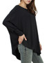 Casual Oversized Asymmetric Hem Plain Batwing Long Sleeve T-Shirt