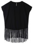 Casual Crew Neck Fringe Exposed Navel Plain Sleeveless T-Shirt