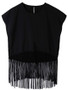 Casual Crew Neck Fringe Exposed Navel Plain Sleeveless T-Shirt