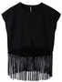 Casual Crew Neck Fringe Exposed Navel Plain Sleeveless T-Shirt