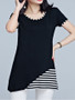 Casual Round Neck Striped Short Sleeve Blouse