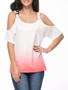 Casual Open Shoulder Gradient Short Sleeve T-Shirt