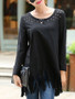 Casual Round Neck Fringe Plain Long Sleeve T-Shirt