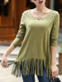 Casual Round Neck Fringe Plain Long Sleeve T-Shirt