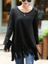 Casual Round Neck Fringe Plain Long Sleeve T-Shirt