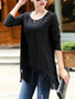 Casual Round Neck Fringe Plain Long Sleeve T-Shirt