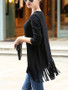 Casual Round Neck Fringe Plain Long Sleeve T-Shirt