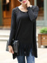 Casual Round Neck Fringe Plain Long Sleeve T-Shirt