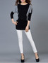 Casual Round Neck Color Block Bell Long Sleeve T-Shirt