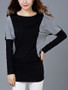 Casual Round Neck Color Block Bell Long Sleeve T-Shirt