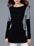 Casual Round Neck Color Block Bell Long Sleeve T-Shirt