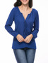 Casual Solid Chiffon Split Neck Lace-Up Long Sleeve T-Shirt