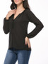 Casual Solid Chiffon Split Neck Lace-Up Long Sleeve T-Shirt