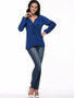 Casual Solid Chiffon Split Neck Lace-Up Long Sleeve T-Shirt