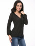 Casual Solid Chiffon Split Neck Lace-Up Long Sleeve T-Shirt