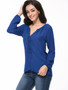 Casual Solid Chiffon Split Neck Lace-Up Long Sleeve T-Shirt